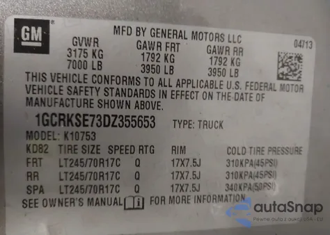 2013 Chevrolet Silverado 1500 Lt из США, поврежденный, VIN 1GCRKSE73DZ355653